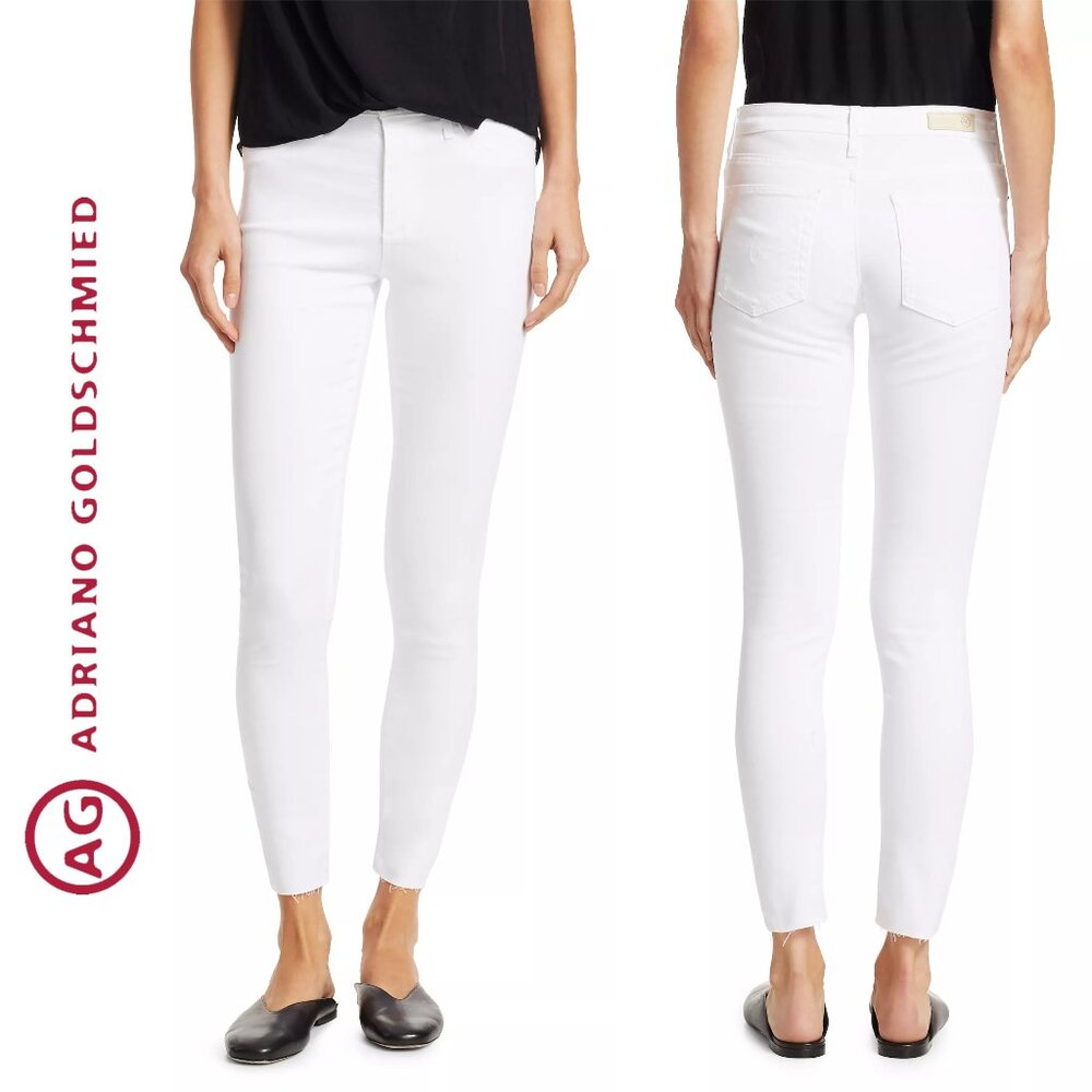 AG Farrah High Rise Raw Hem Ankle Skinny Jeans in White • 23